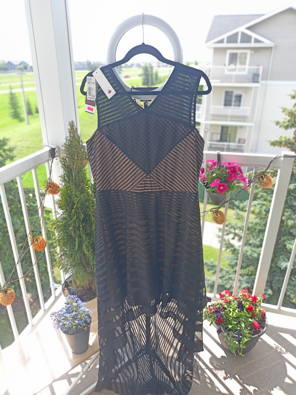 Sleeveless Black & Brown Striped Sheer Maxi Dress FRANK LUMAN Design